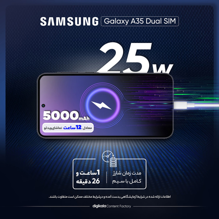 گوشی موبایل سامسونگ مدل Galaxy A35 دو سیم کارت ظرفیت 256 گیگابایت رم 8 گیگابایت به همراه شارژر سامسونگ - ویتنام