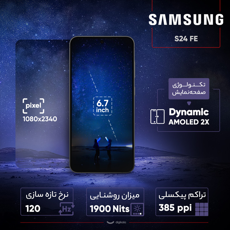 گوشی موبایل سامسونگ مدل S24 FE دو سیم کارت ظرفیت 256 گیگابایت و رم 8 گیگابایت - ویتنام - به همراه هدیه شارژر 45 واتی سامسونگ همراه با کابل تبدیل 1.8 متری USB-C، هدفون بلوتوثی انکر مدل Soundcore R50i، محافظ صفحه نمایش و قاب ژلهای