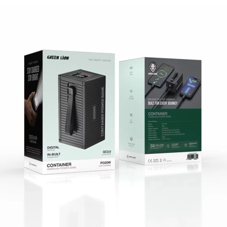 پاوربانک گرین لاین مدل GL-PX61 ظرفیت ۲۰۰۰۰ میلی آمپر با چراغ قوه
