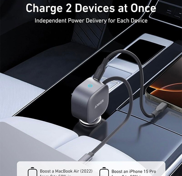 شارژر فندکی انکر مدل A2738 توان ۷۵ وات با دو پورت USB