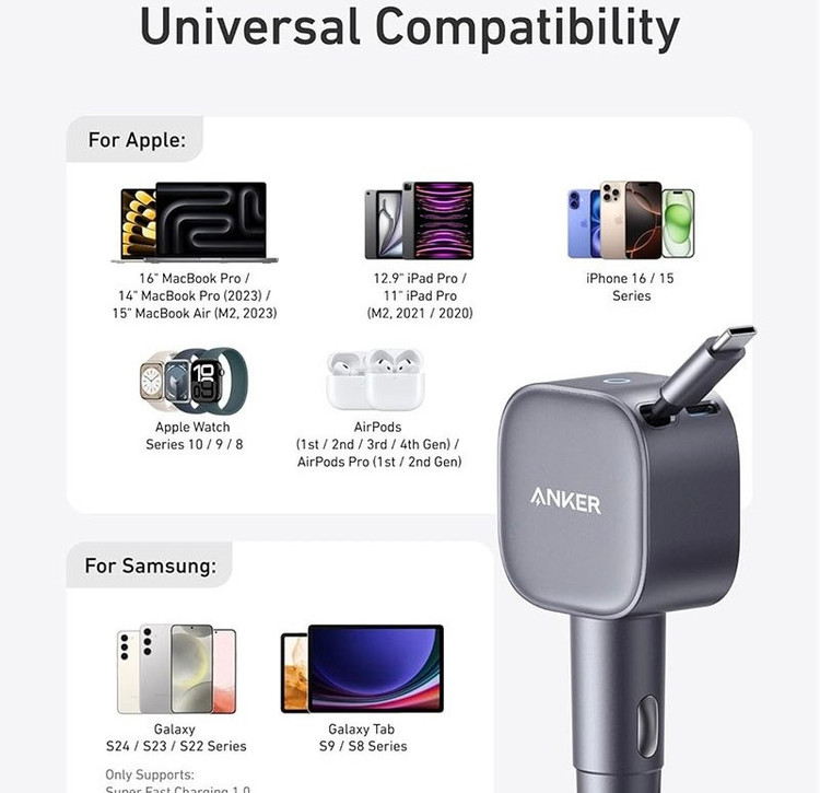 شارژر فندکی انکر مدل A2738 توان ۷۵ وات با دو پورت USB